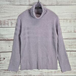 Vtg Max & Lily Lilac Turtleneck M Silk Acrylic Wool Blend Pullover Mix Rib Knits